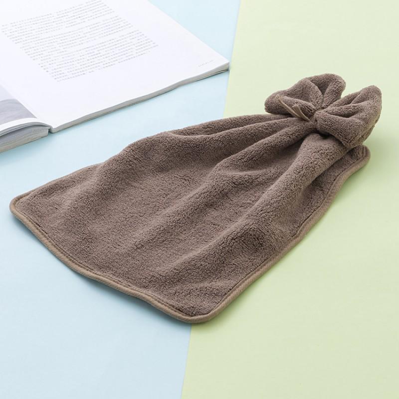 Coral Fleece Hand Towel With Bow Decor Hanging Kitchen Home Use Soft Absorbent