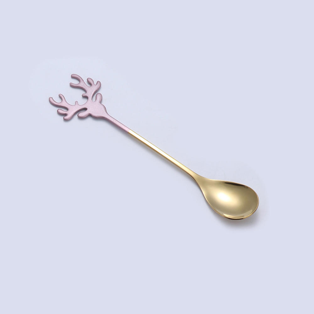 Stainless Steel Deer Head Shape Stirring Spoon Romantic Coffee Dessert Christmas Elk Exquisite Tableware