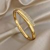 Elegant Rhinestone Patchwork Smooth Bracelet for Women Fashion Gold Color Stainless Steel Cuff Bangle Bracelets Party Jewelry