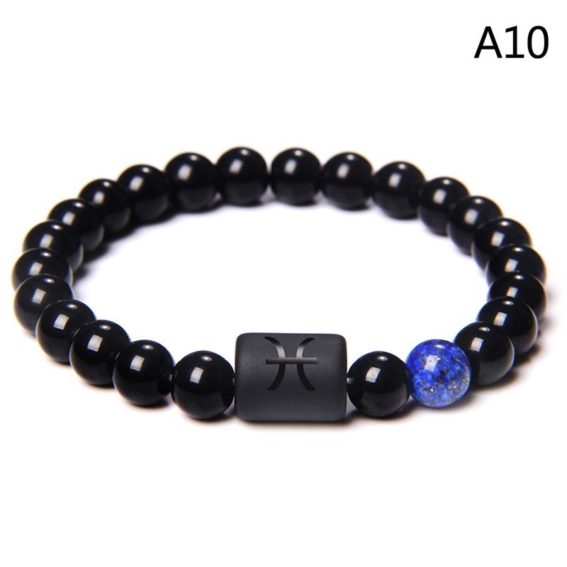 12 Constellation Zodiac Signs Beads Couple Bracelet Natural Black Onyx Stone