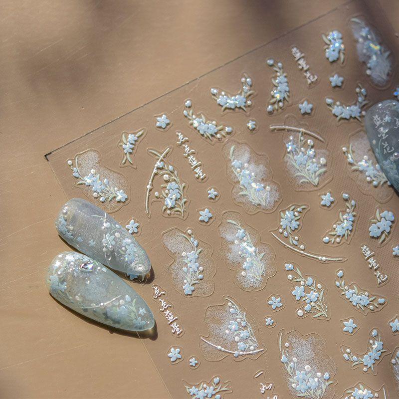 

Shell Light Blue Star Flower Nail Sticker Relief 5D New Arrival 3D Internet Celebrity Ins Little Flower Nail Sticker Decorations Blue Star Flower 4958