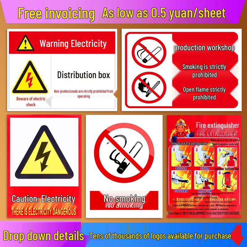 No Smoking or Open Flames Warning Sign - Electric Shock Caution for Construction Sites