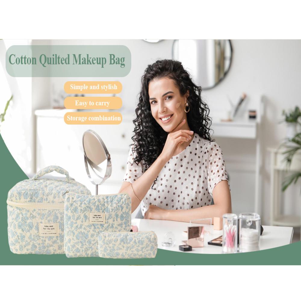 Three-Piece Floral Large-Capacity Makeup and Travel Bag Set