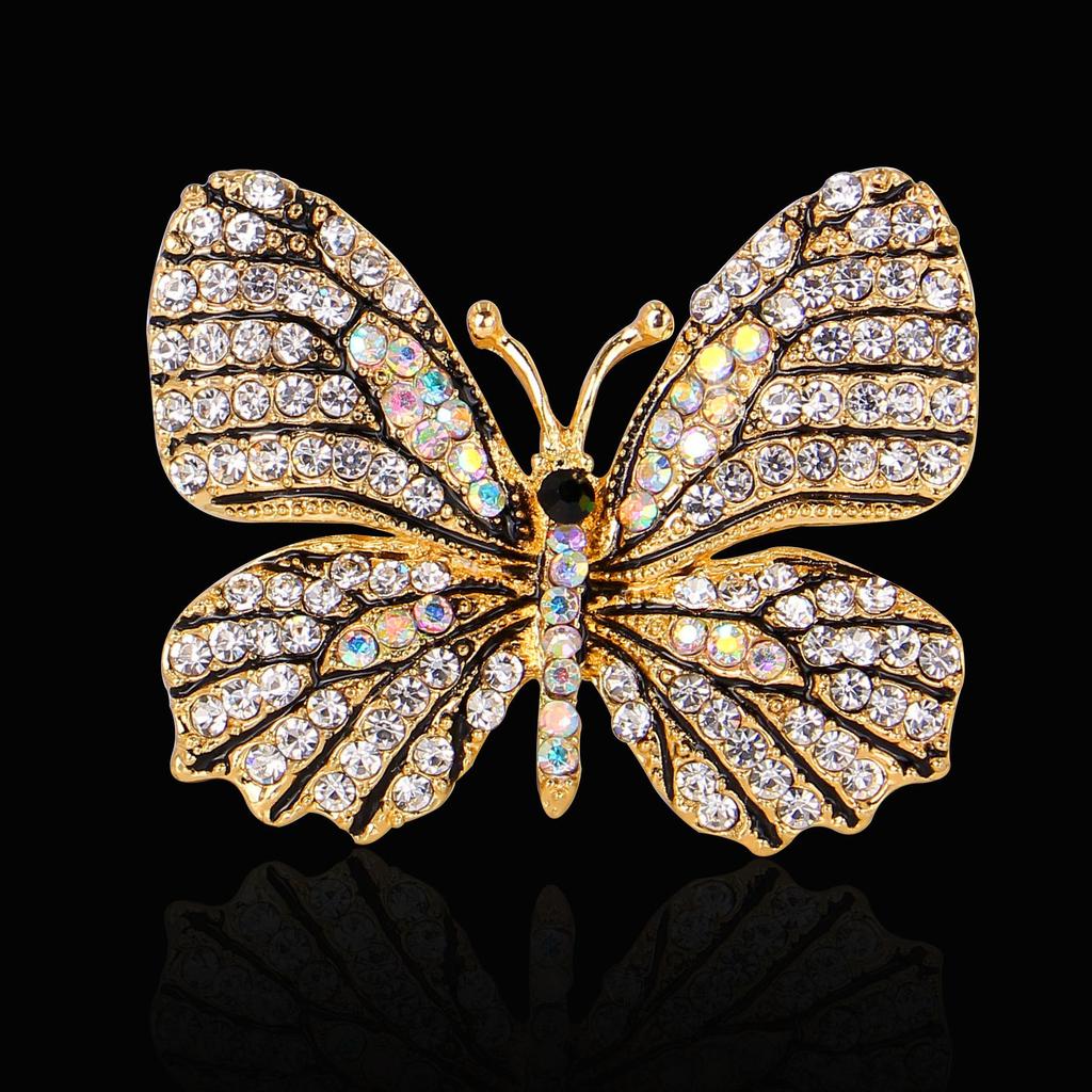 Korean Style Butterfly Drip Oil Brooch with Rhinestones - Exquisite Corsage Clothes Accessory