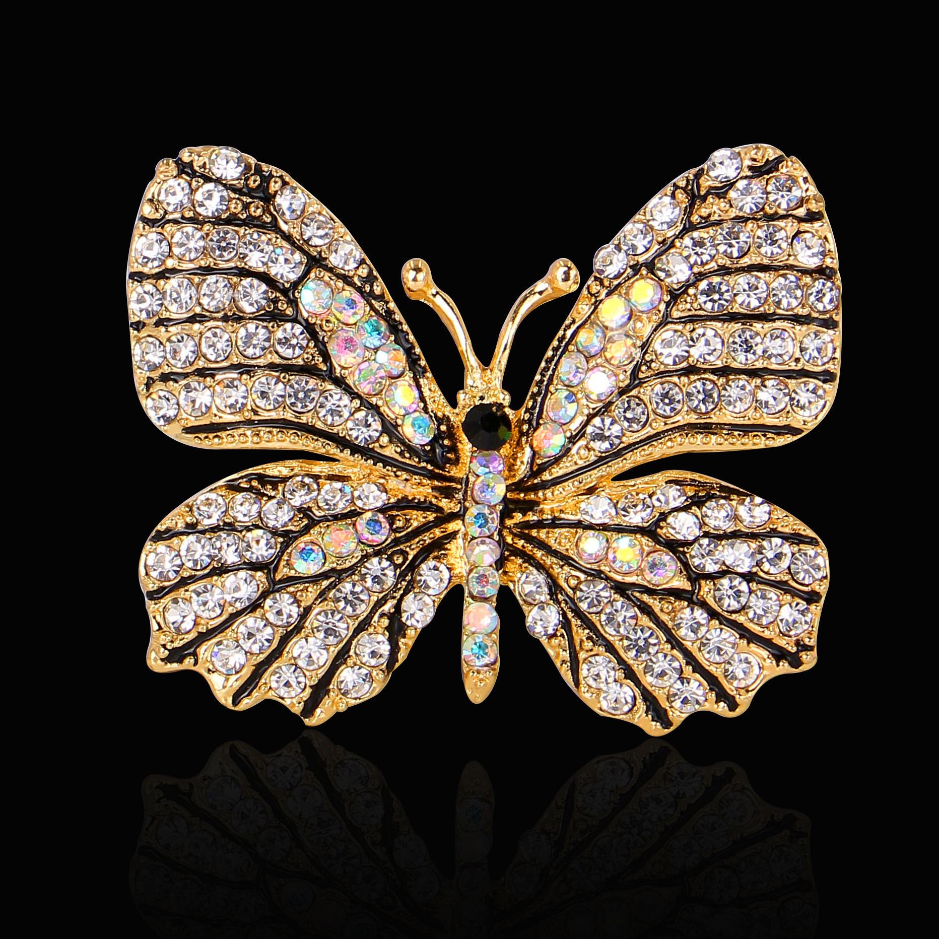 

Korean Style Butterfly Drip Oil Brooch with Rhinestones - Exquisite Corsage Clothes Accessory золотой