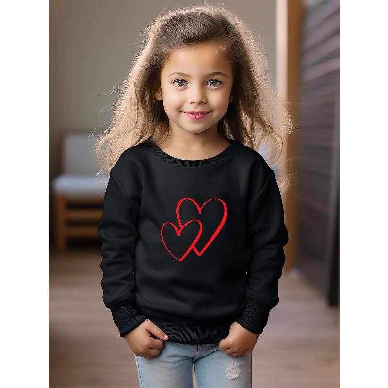 European Sizes Kids Hearts Pattern Crew Neck Long Sleeve Sweatshirt For Spring Fall Christmas Gift