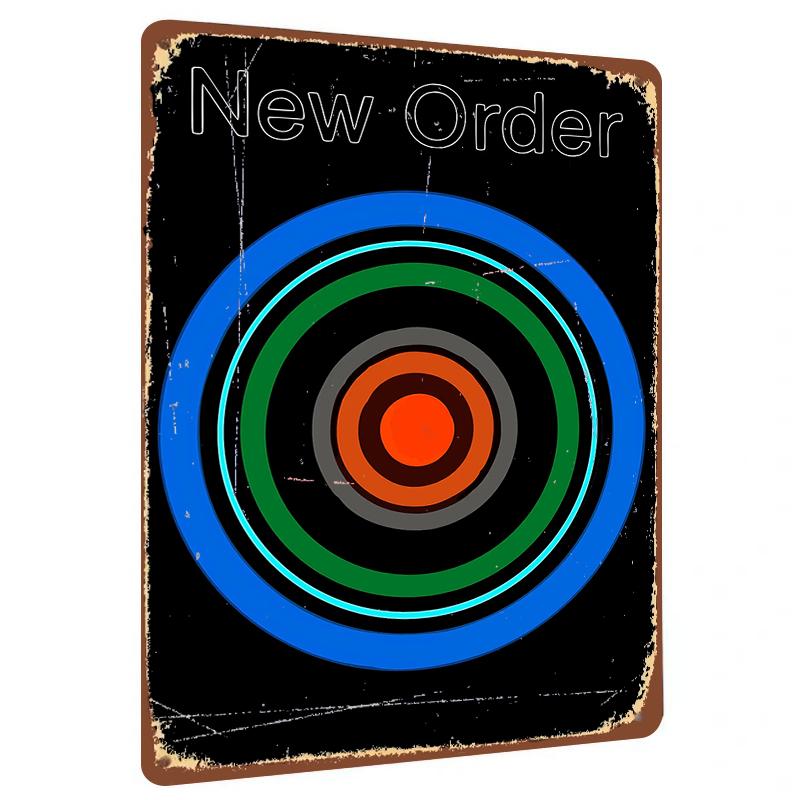 

New Order Band Target Logo Metal Wall Art Decorative Iron Painting for Music Fans Home Decoration 20x30cm（7.8x11.8inch）