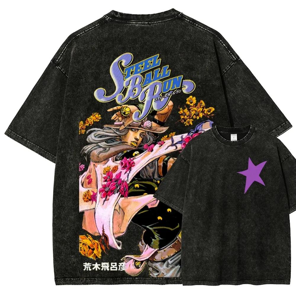 Jojos Fantasy Adventure anime retro Washed TShirt  summer  Cotton pattern unisex YK Short sleeves Loose trend shirt L