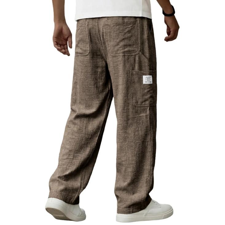 2026 Spring/Summer New Men's Solid Color Breathable Cotton-Linen Pocket Casual Trousers
