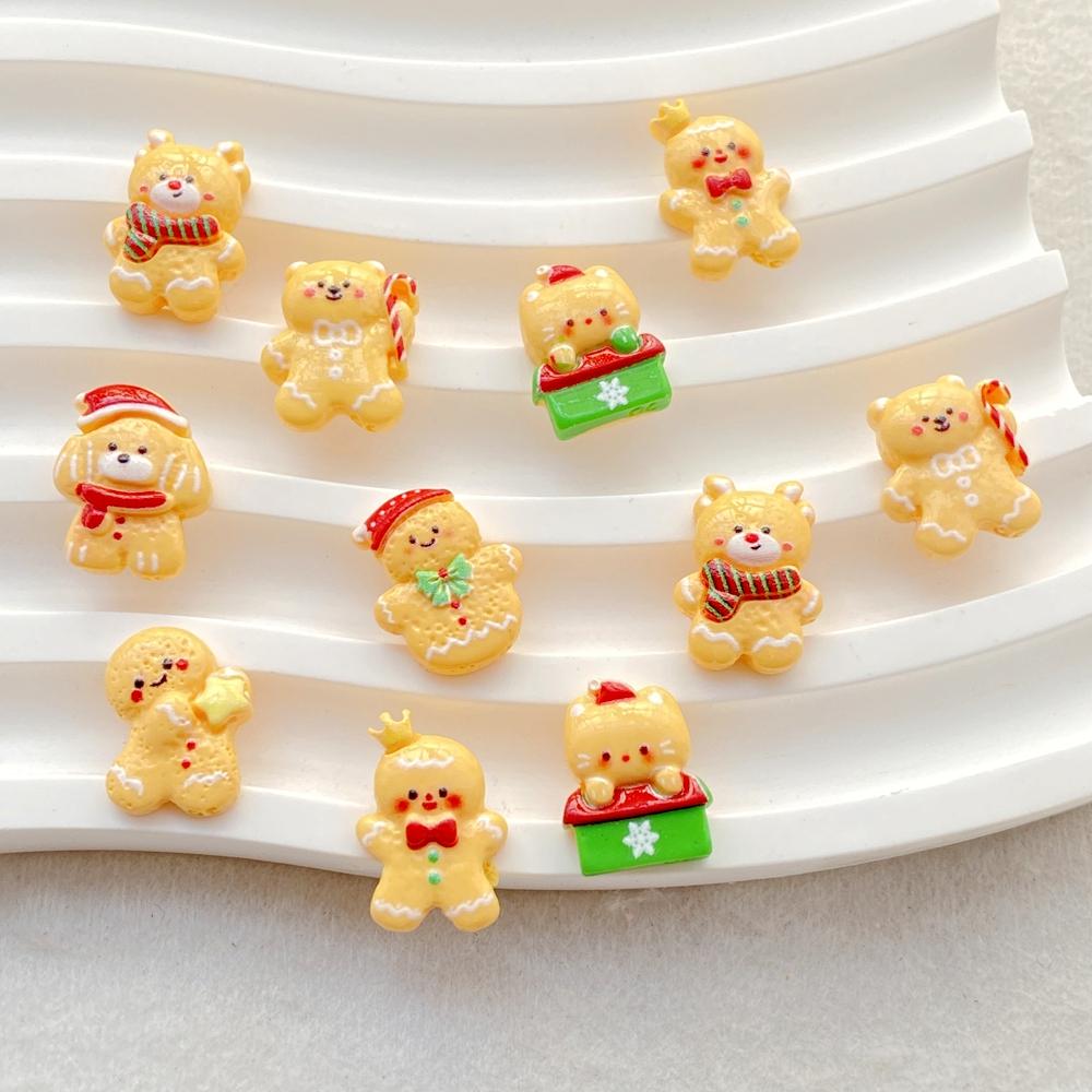 30Pcs Mini Cartoon Christmas Snowman, Biscuit Man, Dog Nail Art Flat back Rhinestone DIY Manicures Appliques Accessories Crafts