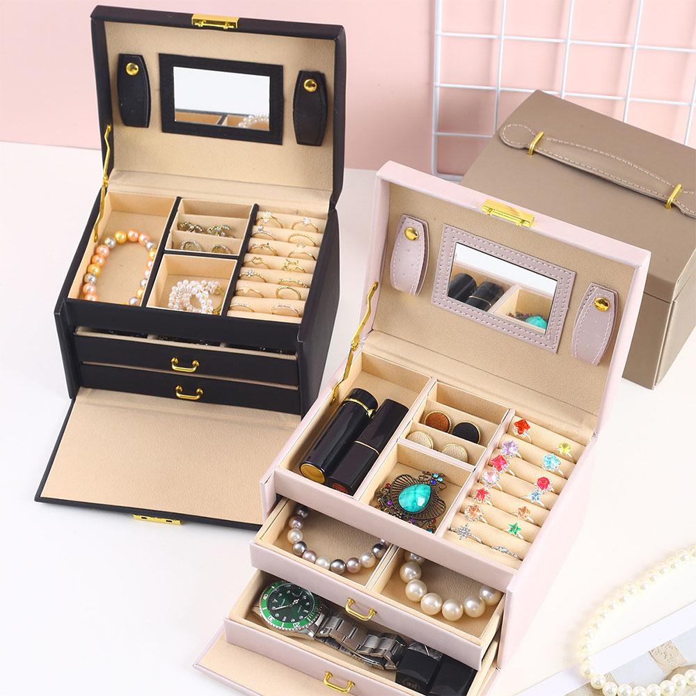 Leather Jewelry Storage Box - Organizer for Rings, Earrings, Necklaces, Makeup & Watch