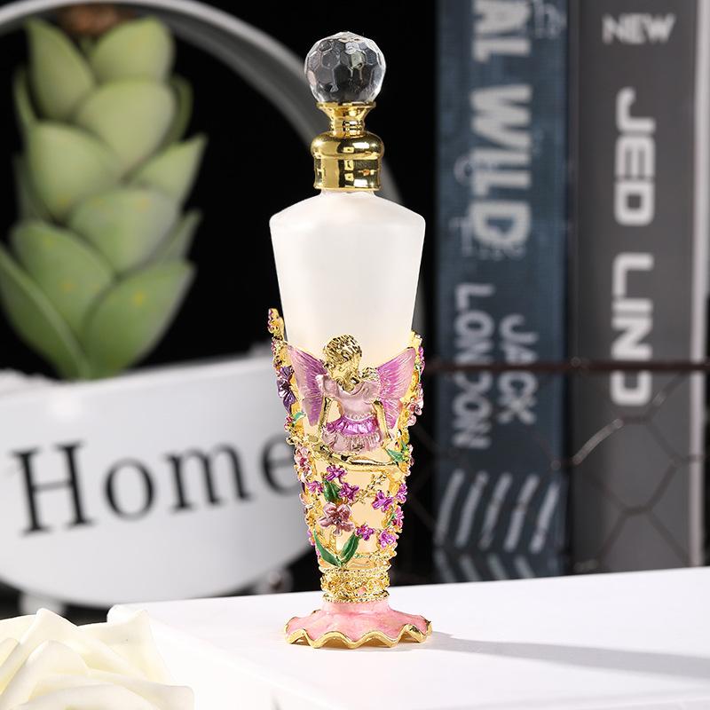 Angel Vintage Perfume Crystal Rhinestone Inlayed Decorative Perfume Bottles, 25ML Empty Refillable Essential Oils Dropper Bottle