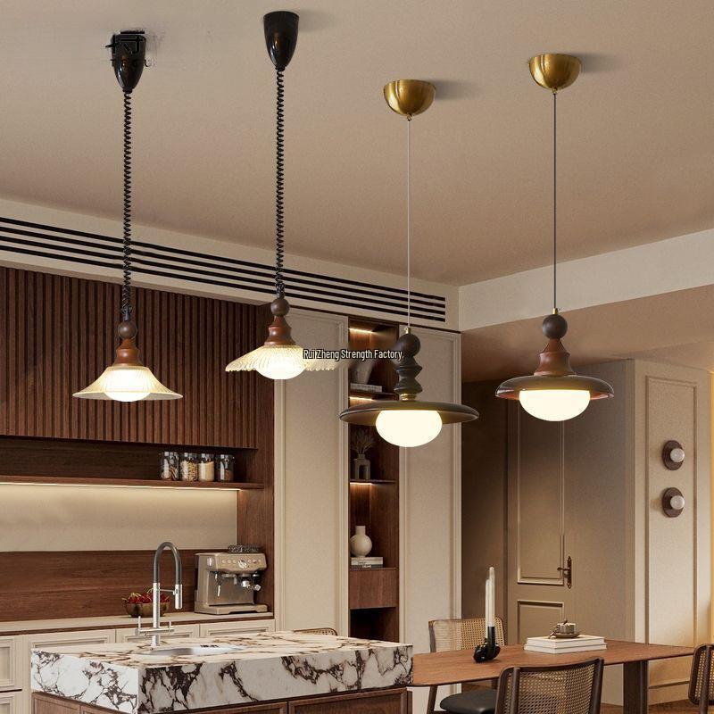 Retro Walnut French Mid-Century Pendant Light for Bedroom, Living Room, and Dining Area