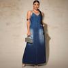 Plus Size Women's Denim Strappy Long Dress