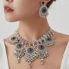 Exaggerated Indian-Style Rhinestone Tassel Necklace & Retro Ethnic Earrings Set