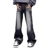 Manufacturer American retro washed black and gray micro-horn jeans men's high street style simple slim straight pants