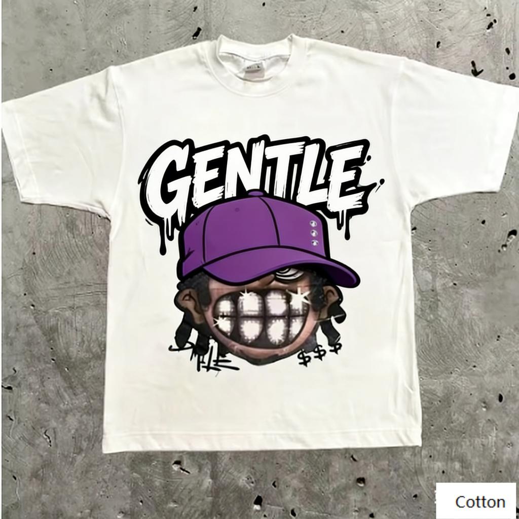 Streetwear Unisex Cotton TShirt Featuring Edgy Cartoon HipHop Design and WARM Graffiti Text HipHop Style Top