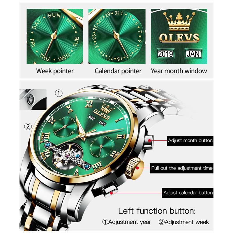 OLEVS 6607 Cu Cutie Cadou Ceas Contor mecanic Multifunctional Ceas barbatesc cu cadran mare