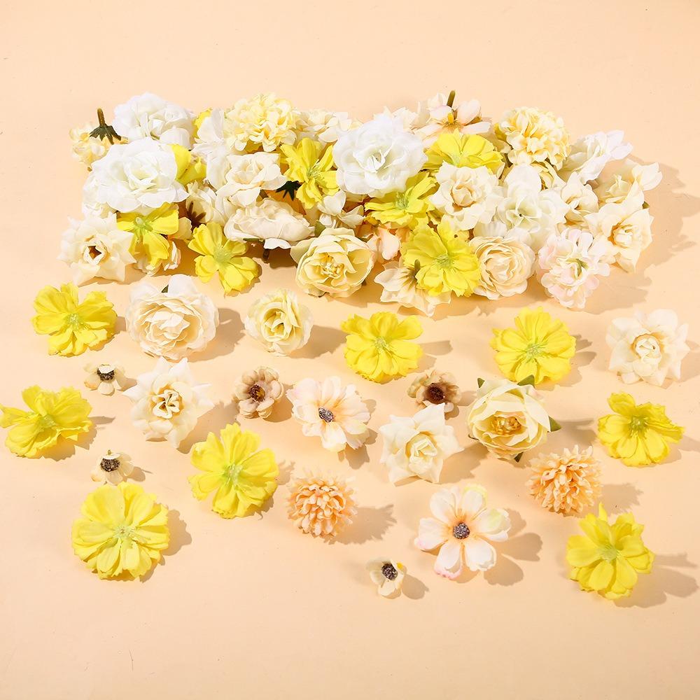 50Pcs New Multicolor Faux Flower Heads DIY Silk Artificial Flowers Heads Fake Peony Daisy Rose Flowers Home Decoration