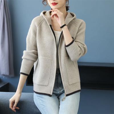 Γυναικείο Πλεκτό Μάλλινο Παλτό με Κουκούλα και Φερμουάρ, Κασμιρένιο Πουλόβερ, Φαρδιά Κοντή Ζακέτα, Μακρυμάνικο, Νέα Τοπ, Φθινόπωρο, Χειμώνας, 2023