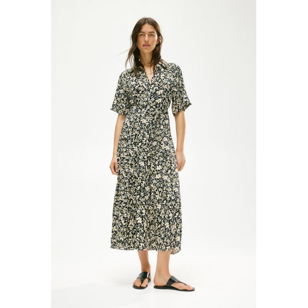 

H M Belted shirt dress black floral