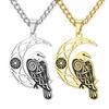 Mondsichel Rabe Halskette Nordische Mythologische Tier Krähe Gotischer Vogel Anhänger Edelstahl Wicca Schmuck