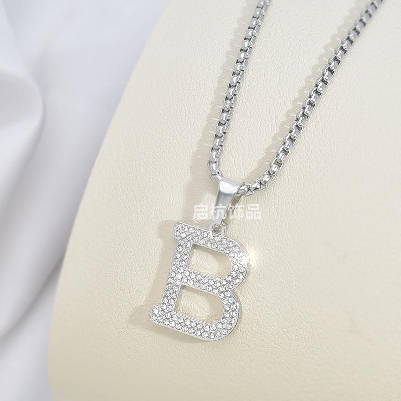 B Letter Necklace Men'S And Women'S Personalized Trend Full Diamond Pendant Long Sweater Chain