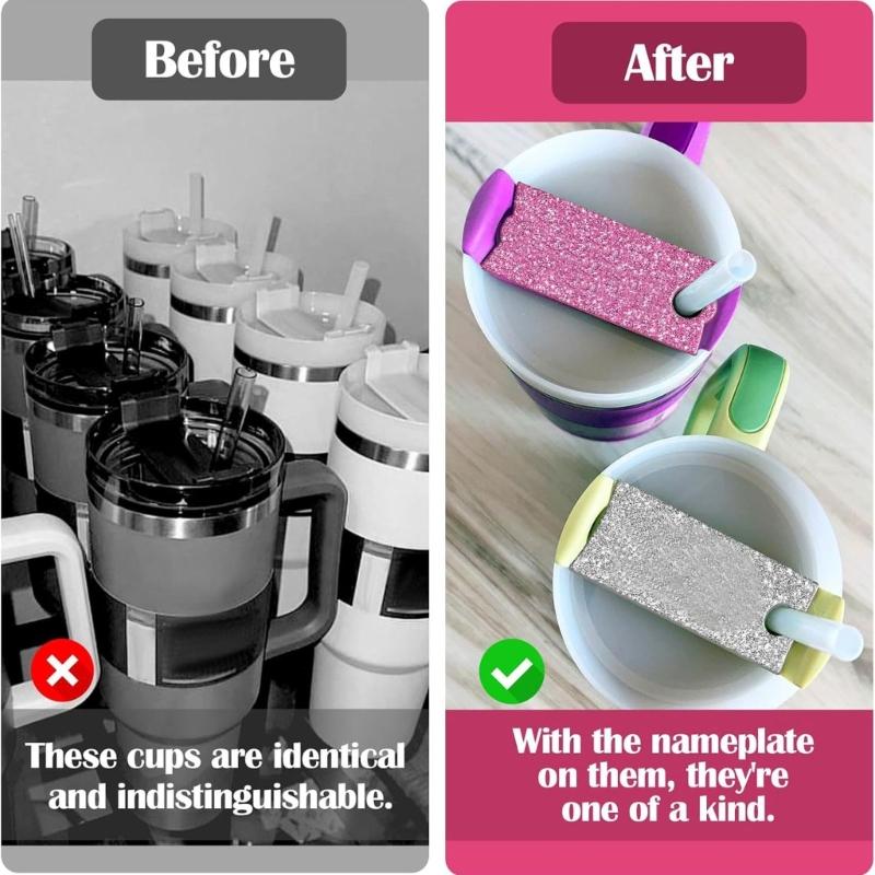12pcs Acrylic Cup Nameplates Handmade Lid Label for 30/40oz Cups Glitterings Acrylic Name Plate Cards Unique Gift