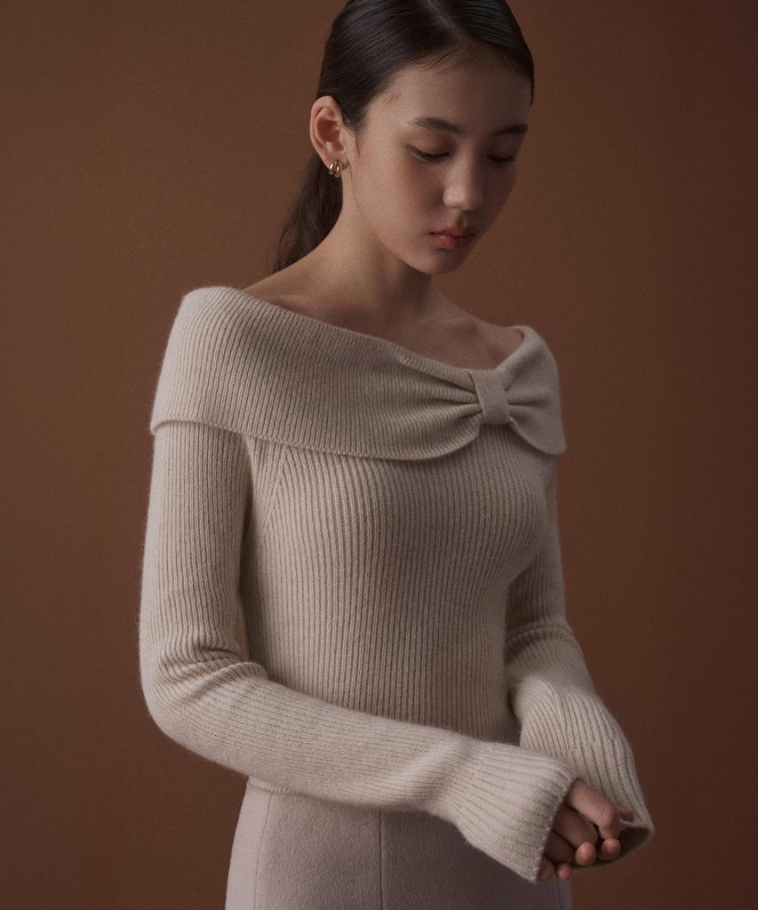 TOWAV Vonny Off Shoulder Knit_Oat Cream