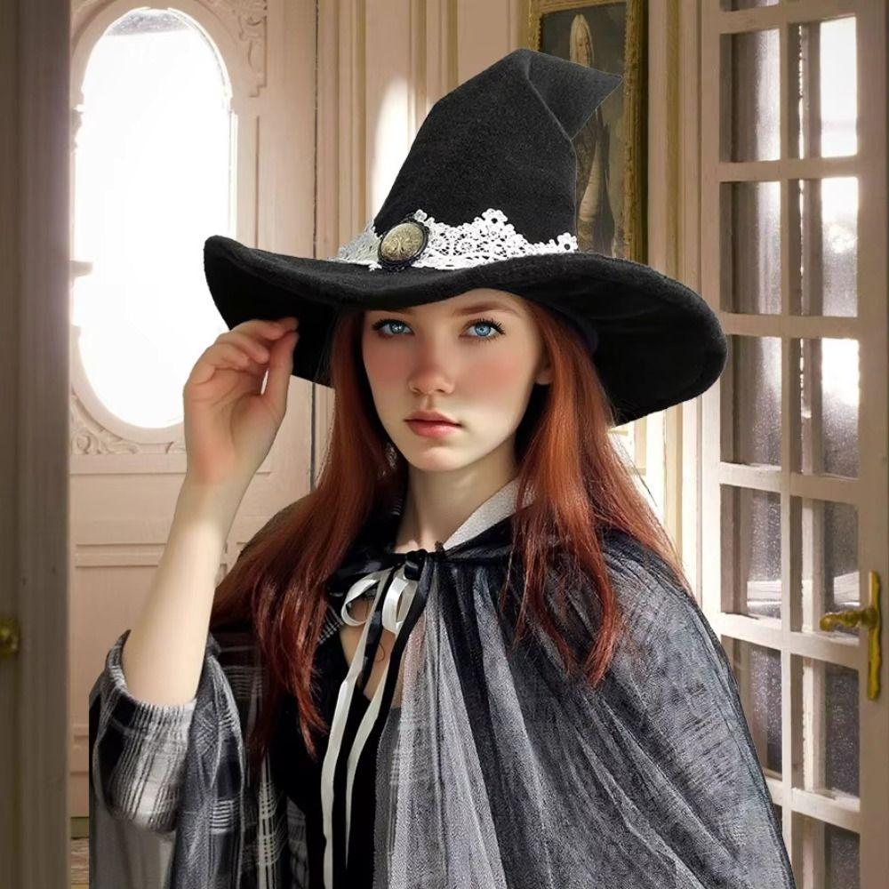 Tree Of Life Badge Wizard Hat Lace Trim Wizard Cap Vintage Halloween Hat Cosplay Party
