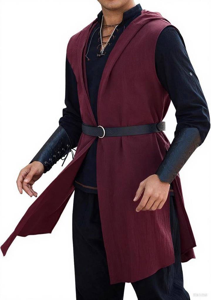 Capa con Capucha Medieval Renacentista Chaleco sin Mangas de Caballero Vikingo para Halloween o Representaciones Teatrales