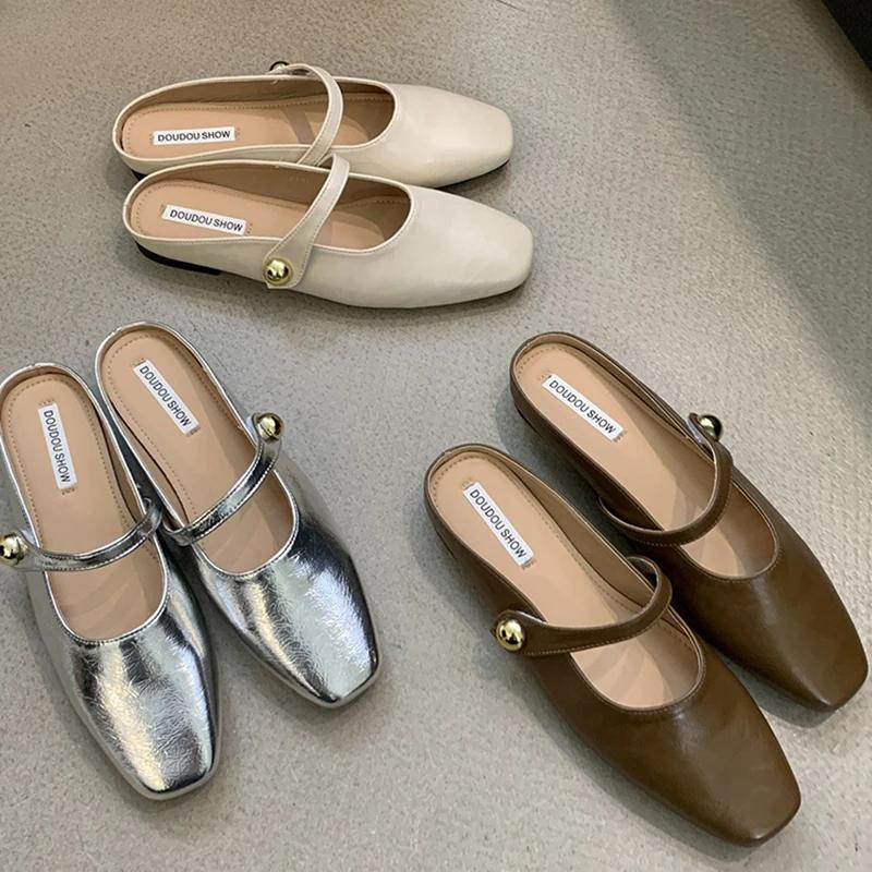 2025 Summer Cover Toe Women Muels Slippers Shoes Fashion Shallow Slip On Street Style Flats Slides Shoes