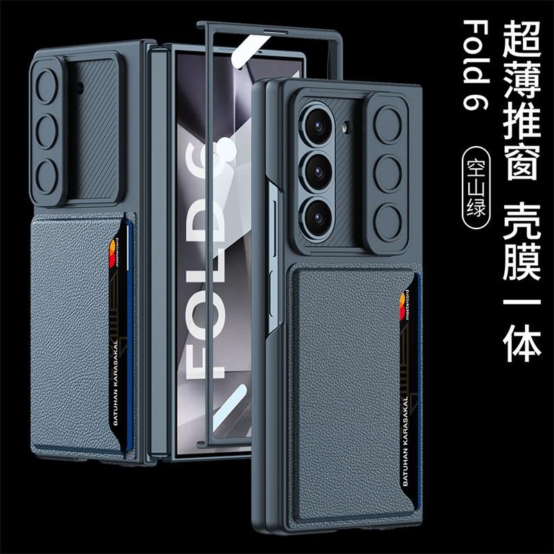 Slim Flip Case Galaxy Z Fold6 With Card Slot Camera Window PU Leather Cover Shockproof Protection