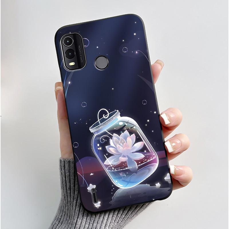 Dreamy Black Case For Nokia G11 Plus Elegant Butterfly Wildflower Pattern Shell With Jelly Color Shockproof Bumper Soft Cover