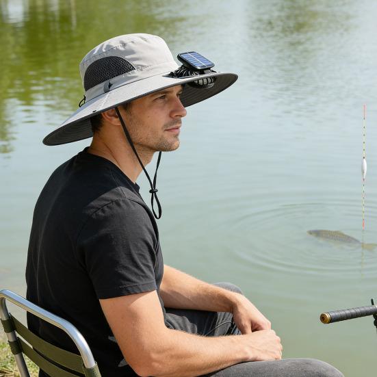 Solar Fan Hat USB Rechargeable UV Protection Hat with Solar Fan Breathable Men Women Summer Outdoor Activities Fishing Wide Brim Bucket Cap