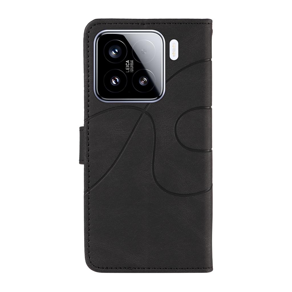 For Xiaomi 15 Wallet Case Leather Phone Cover Stand with Curved Line Design