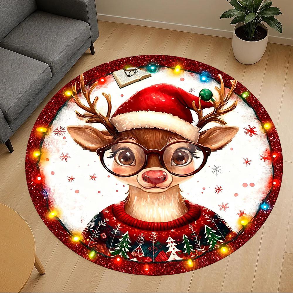1PC reindeer sweater Office Round Area Rug, Under Office Chairs Bedroom Living Room Home Decor,Carpet for Office, -1110207