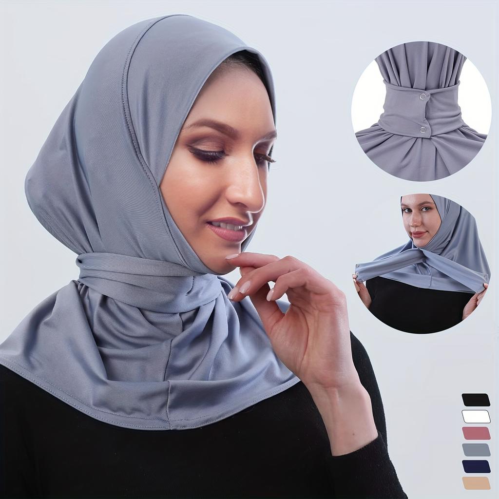 Stretchy Breathable Hijab Snap Closure Hijab for Women Moisture-Wicking All-Season Full Coverage Headscarf,Hijab for Ramadan, Sports & Casual Wear