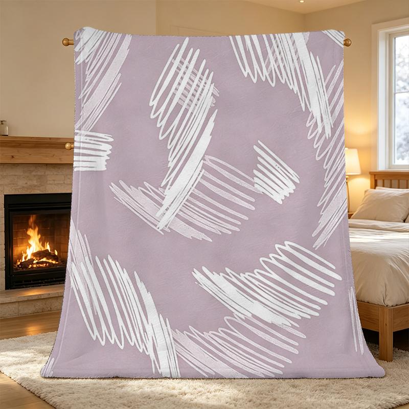 Printed Flannel Blanket: Soft Cozy with Simple Lines, Warm Home Throw, Versatile Decor for Halloween & Christmas