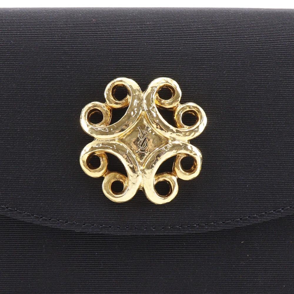 Yves Saint Laurent Party Bag Shoulder Bag 2-way Clutch Black Cotton Women Used