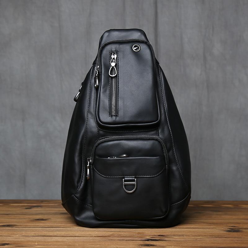 

NZPJ Genuine Leather Men s Casual Chest Bag Large Capacity Solid Color Crossbody Bag Top Layer Cowhide Men Bag for 10-Inch iPad чорний