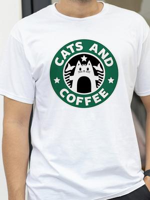 T-shirt Drôle Chats Et Café Rue Pour Hommes Mode Décontracté Lâche Vêtements En Coton Col Rond Respirant T-shirts Hip Hop