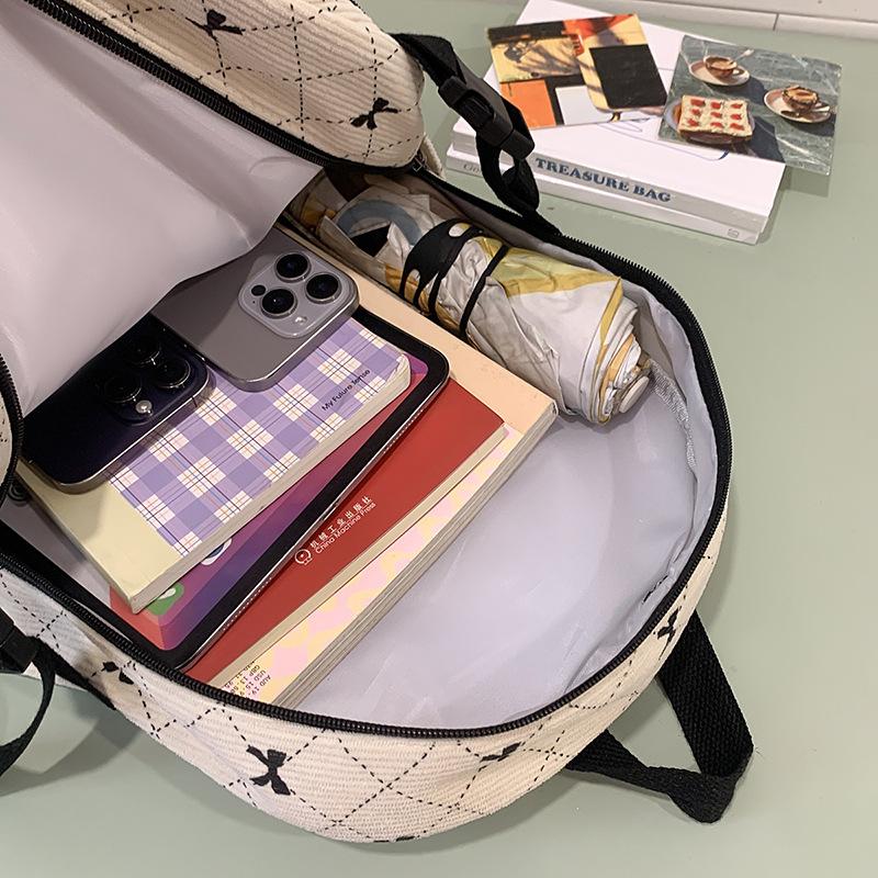 Schoolbag trendy schoolbag women's new corduroy large capacity bow printing student backpack high value backpack