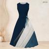 Women Plus Size Geometric Printed Two Piece Set Round Neck Sleeveless Tie Waist Flared Dress 3 4 Sleeve Open Cardigan