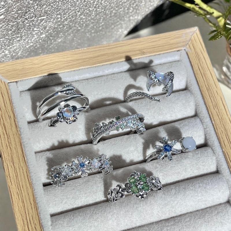 Delicate Serpentine Moon Open Ring Full Of Diamonds, Diamond-Set Zircon Light Luxury, High-End Design, Niche Design, Ring Woman