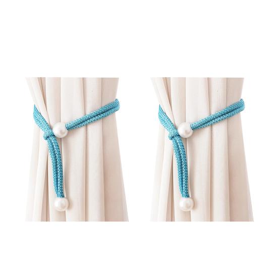 2Pcs Faux Pearl Curtain Tieback, Adjustable Window Curtain Holders Ties Backs, Drape Curtain Holdbacks for Home, Bedroom Decoration