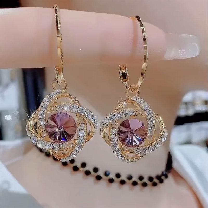 Purple Three-dimensional Earrings with Feminine Temperament, Luxurious and Sparkling Exquisite Earrings, Retro and High-end Earrings