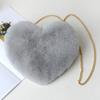 Cute Sweet Love Heart Shaped Women's Crossbody Bags Fashion Soft Plush Ladies One Shoulder Bag Comfortable Fluffy Solid Color Chain Female Handbags