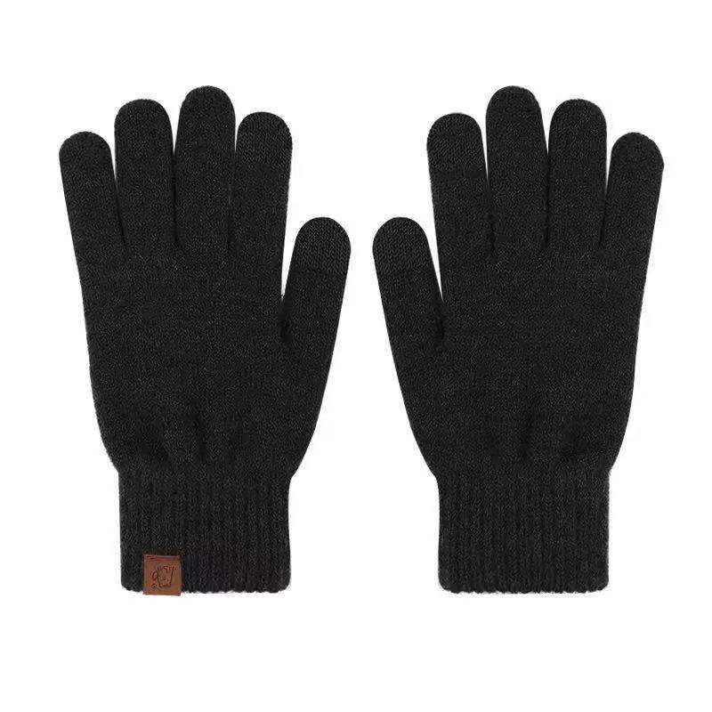 Black Knitted Gloves Winter Thermal Warm Fingerless Fashion Men Women Riding Cozy Writing Driving Work Gloves Elastic Mittens