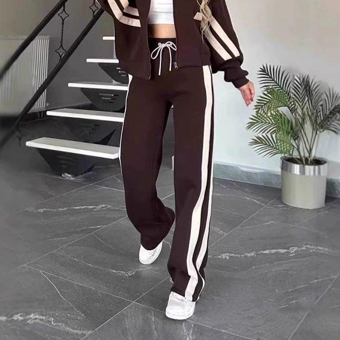 2025 Women's Autumn Fashion Color Block Two-Piece Casual Sports Suit